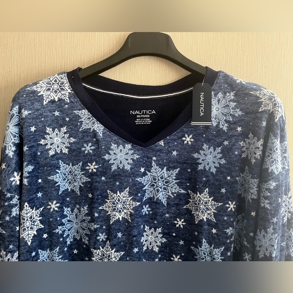 Nautica Cozy Silky Stretch Fleece 2 pc Long Sleeve Top and Pant Sleep Pajama Set - Picture 6 of 13